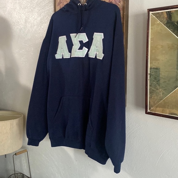 ASA ALPHA SIGMA ALPHA SORORITY GREEK LETTERS STRETCH NAVY HOODIE SWEATSHIRT - Picture 15 of 15
